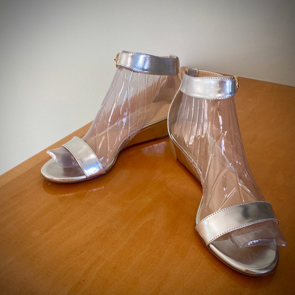 J. Crew Mirror Lillian Silver Metallic Wedge Sandals 6.5M